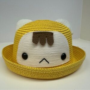 7” Cute Yellow Straw Sun Hat w/ Animal Ears & Face Kids Ages 3-7 Elastic String